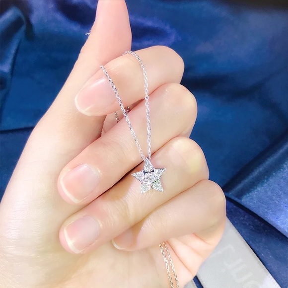 New Women’s 925 Silver Lovely Star ⭐️ Diamond Necklace - Picture 4 of 6